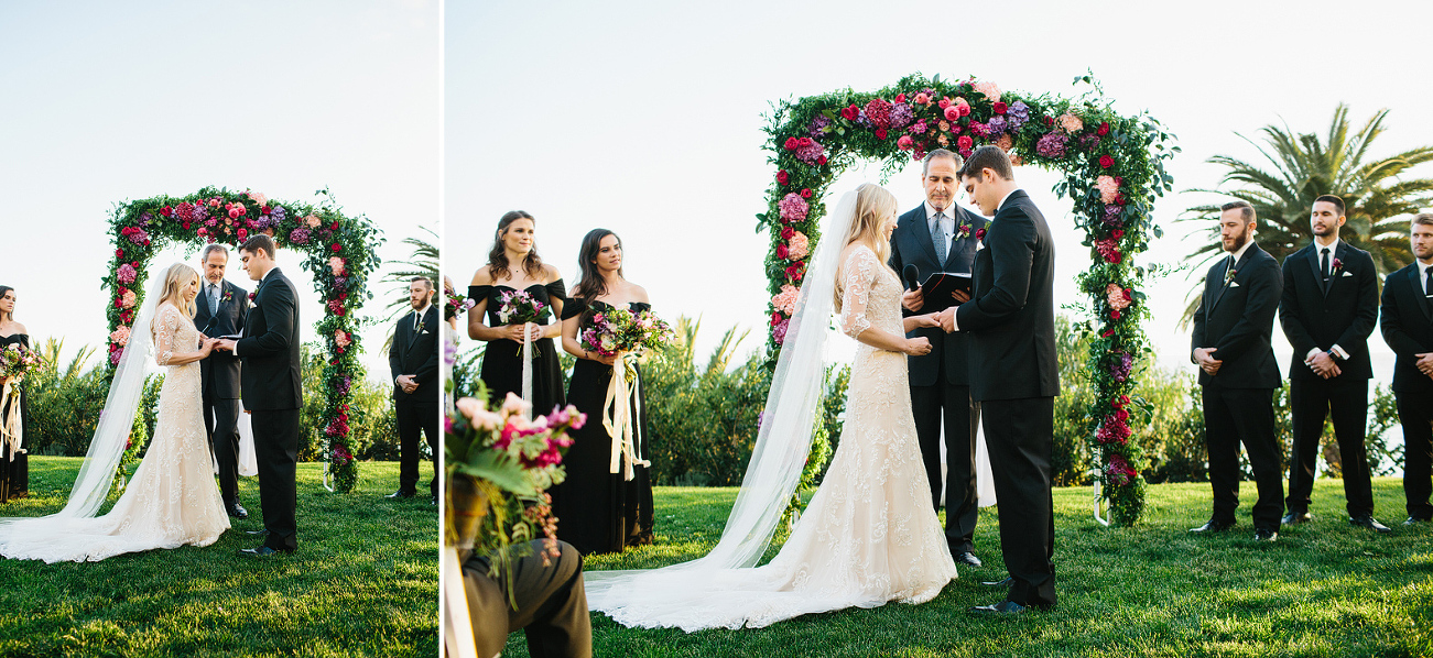 The couple exchanging wedding bands. 