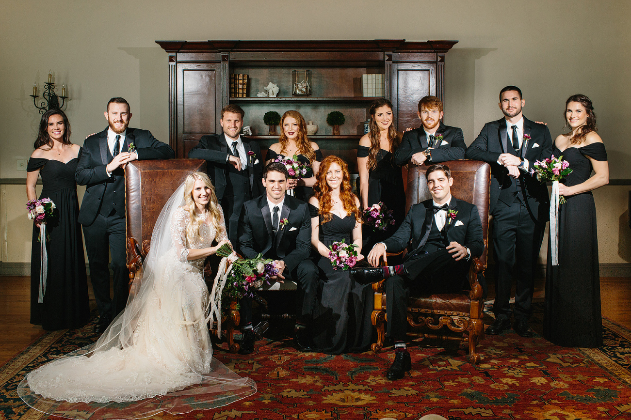 An all wedding party shot in the den. 