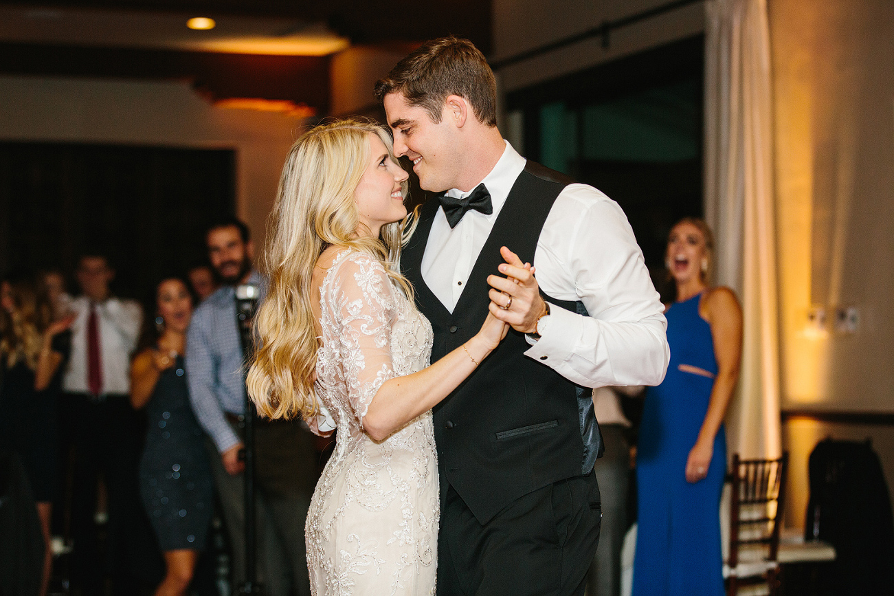 A cute moment between the bride and groom. 