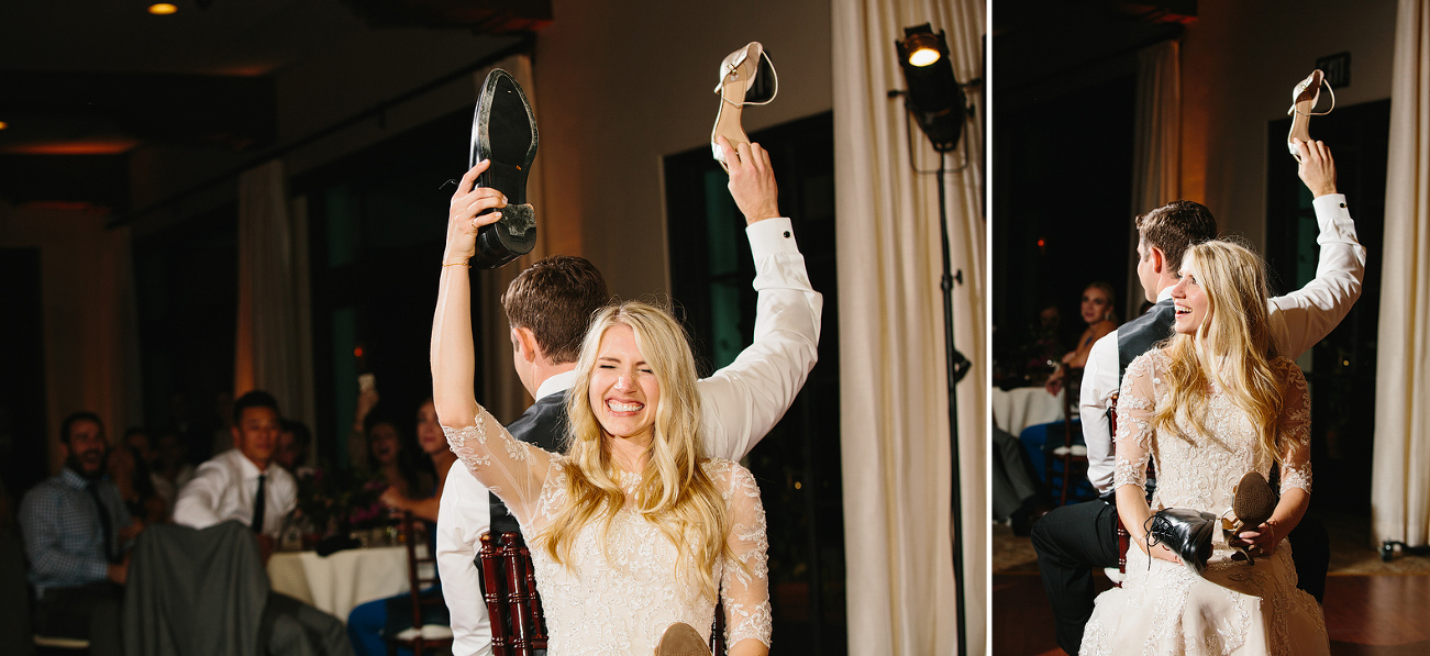 The bride laughing during the newlywed game. 