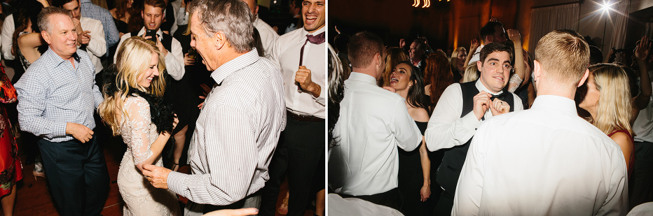 Guests dancing with the bride and groom. 