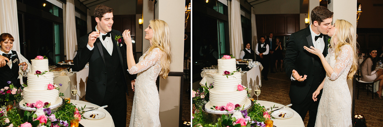 Britt and Steve feeding each other cake. 