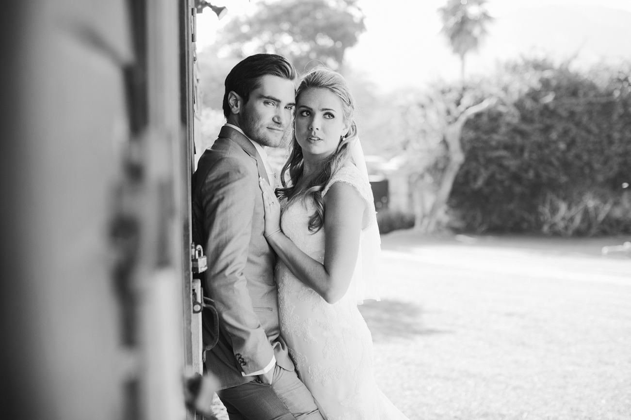 A beautiful black and white portrait of the bride and groom. 