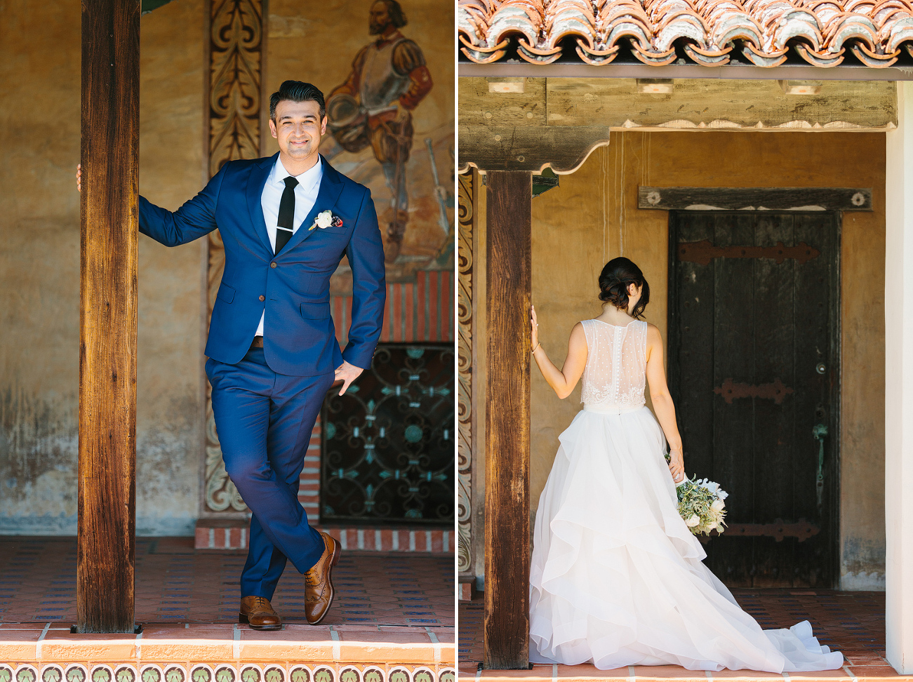 Individual portraits of the bride and groom. 