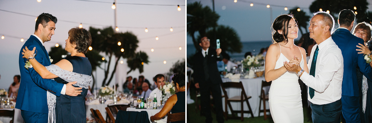 The bride and groom dancing with their parents. 