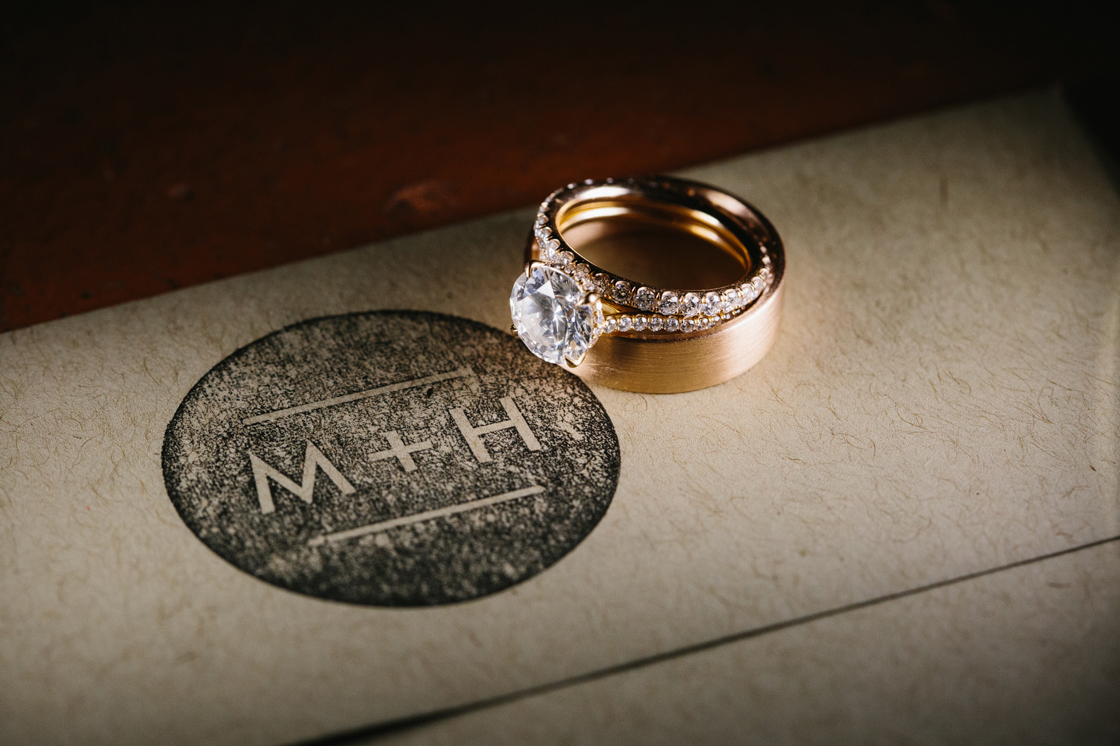The wedding rings near the couple's initials. 