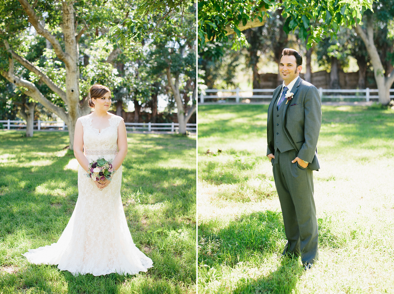 Individual portraits of the bride and groom. 