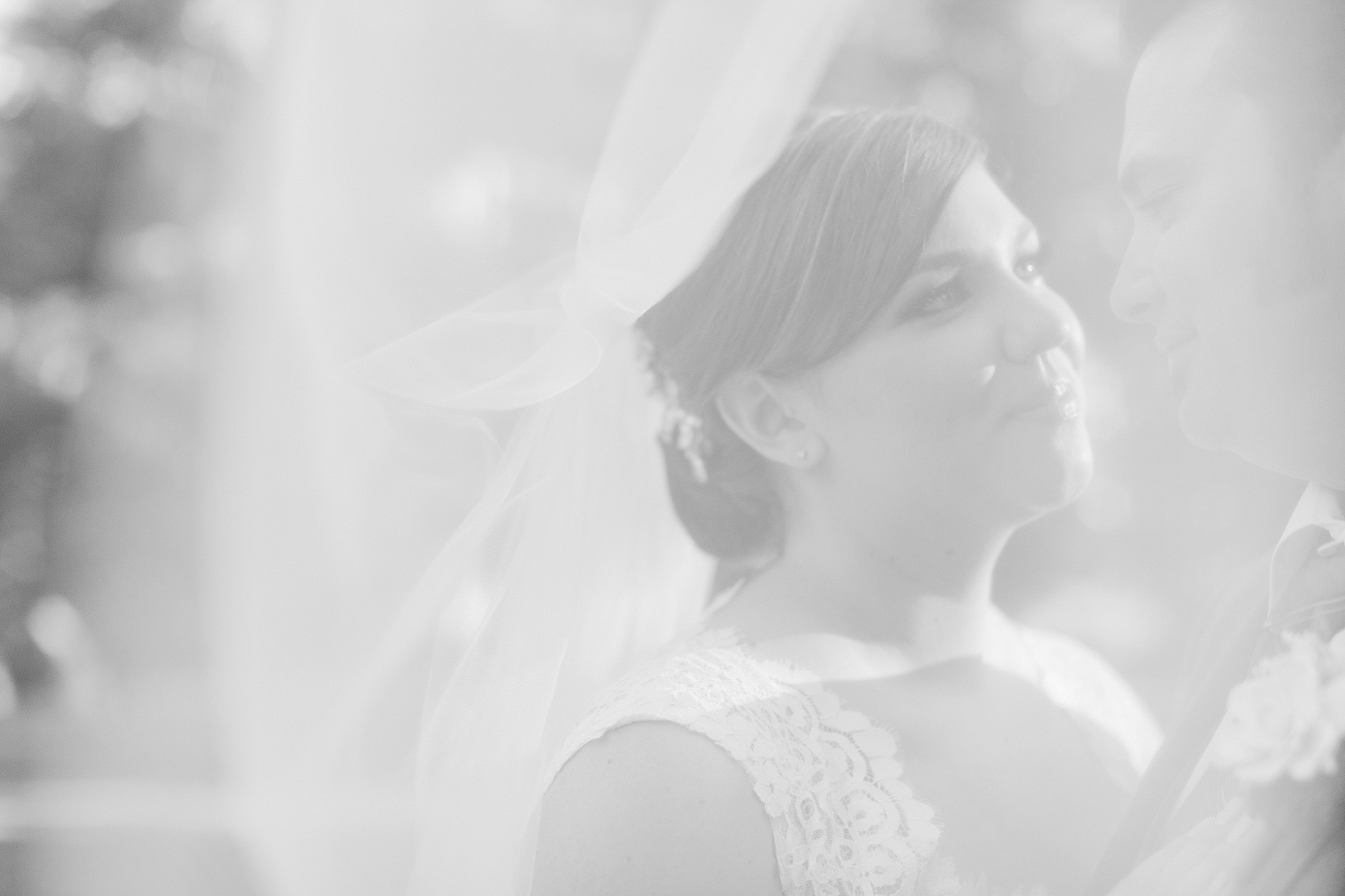 The bride and groom behind the veil. 