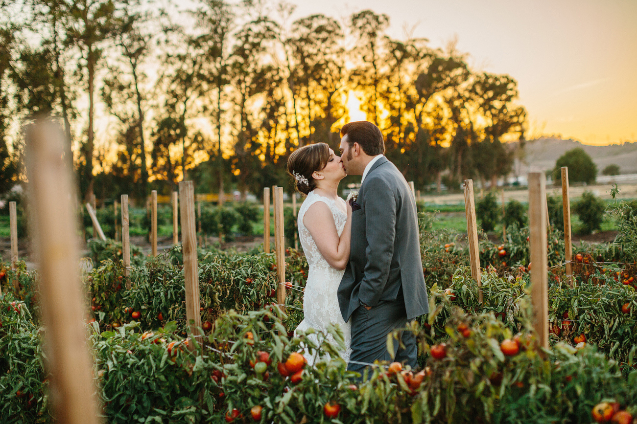 A sunset portrait of the bride and groom. 