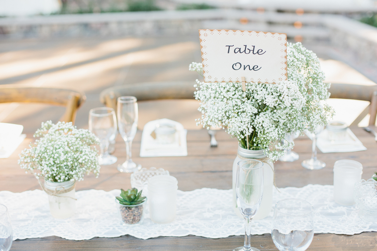 The centerpieces and table numbers. 