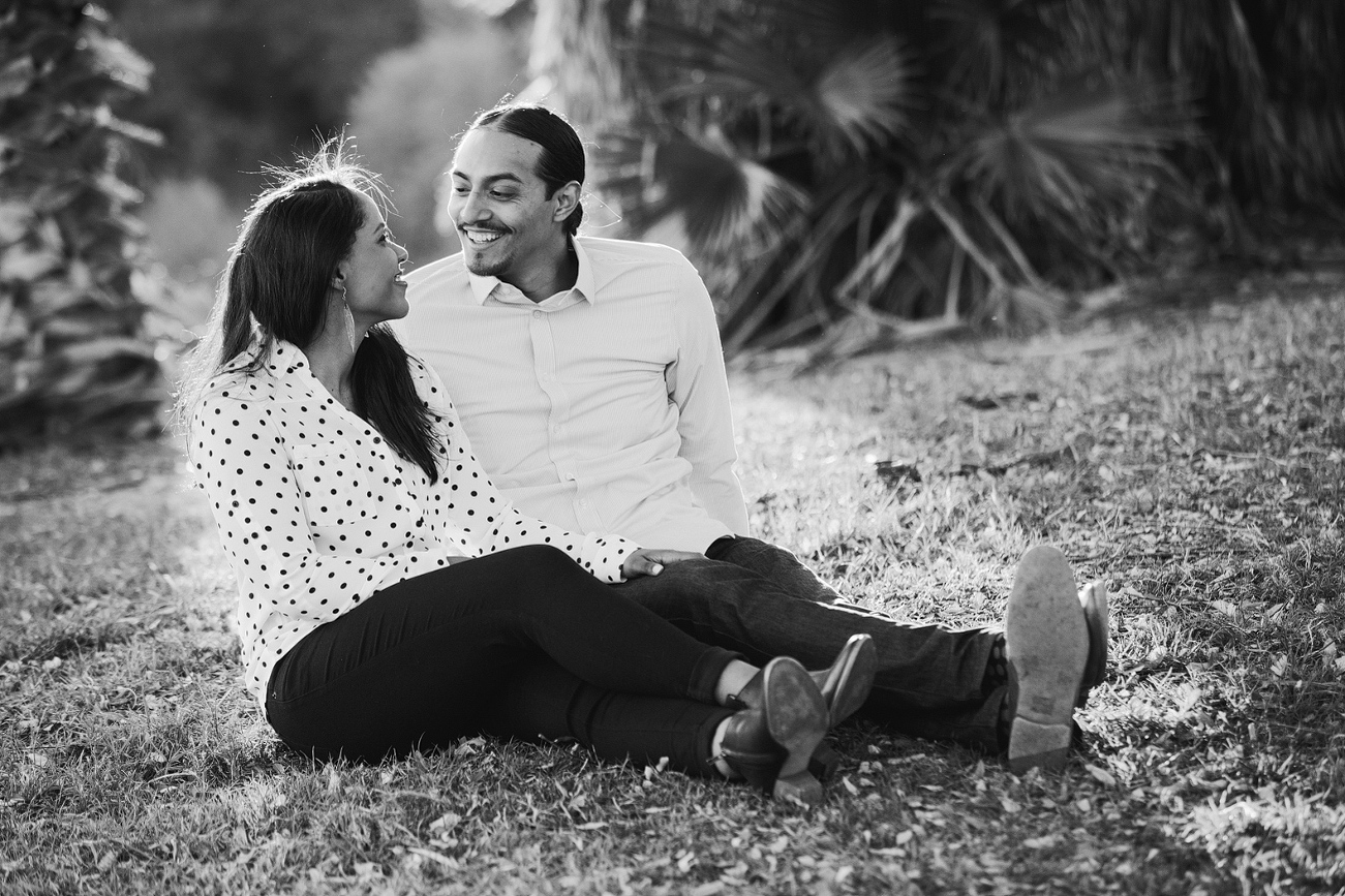 A black and white portrait at the park. 