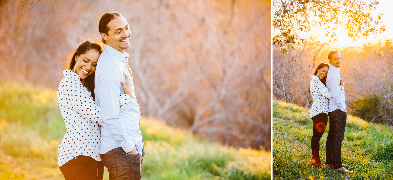 Sunset portraits of the engaged couple. 