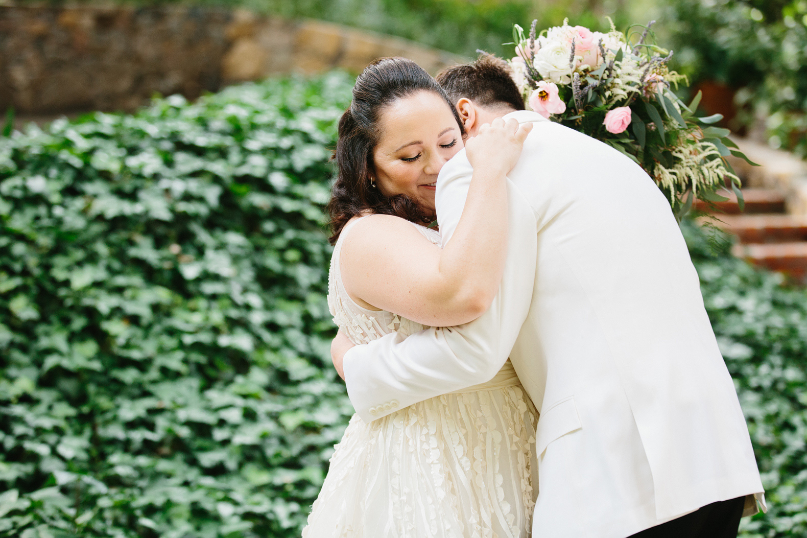 A sweet moment between the bride and groom. 