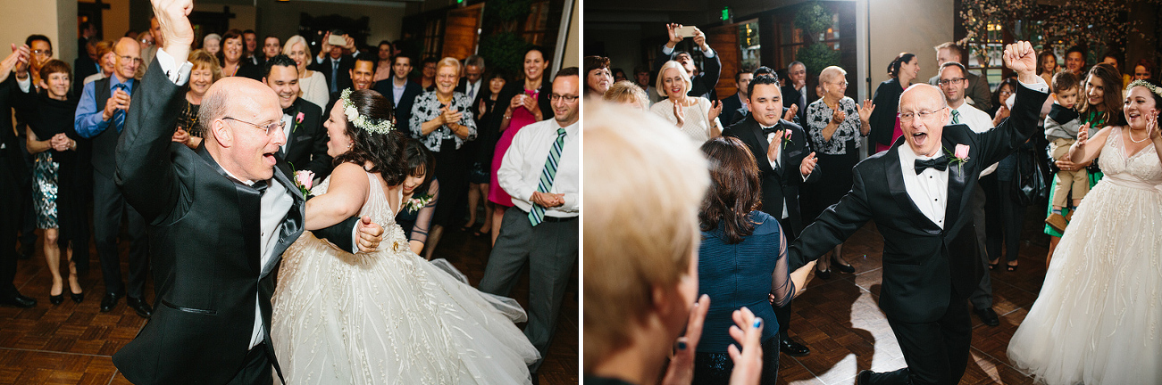 The bride dancing with her parents. 