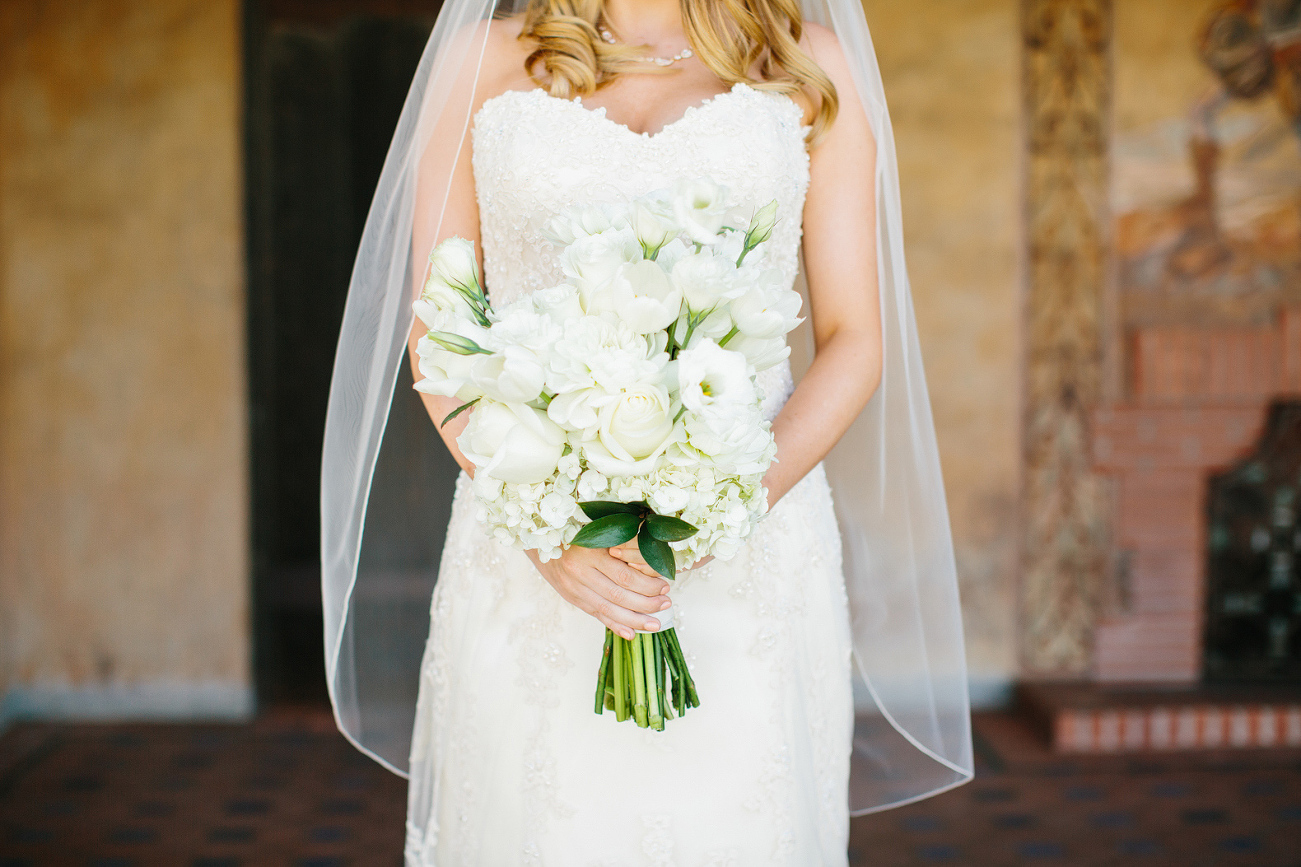 The bride holding her bouquet. 