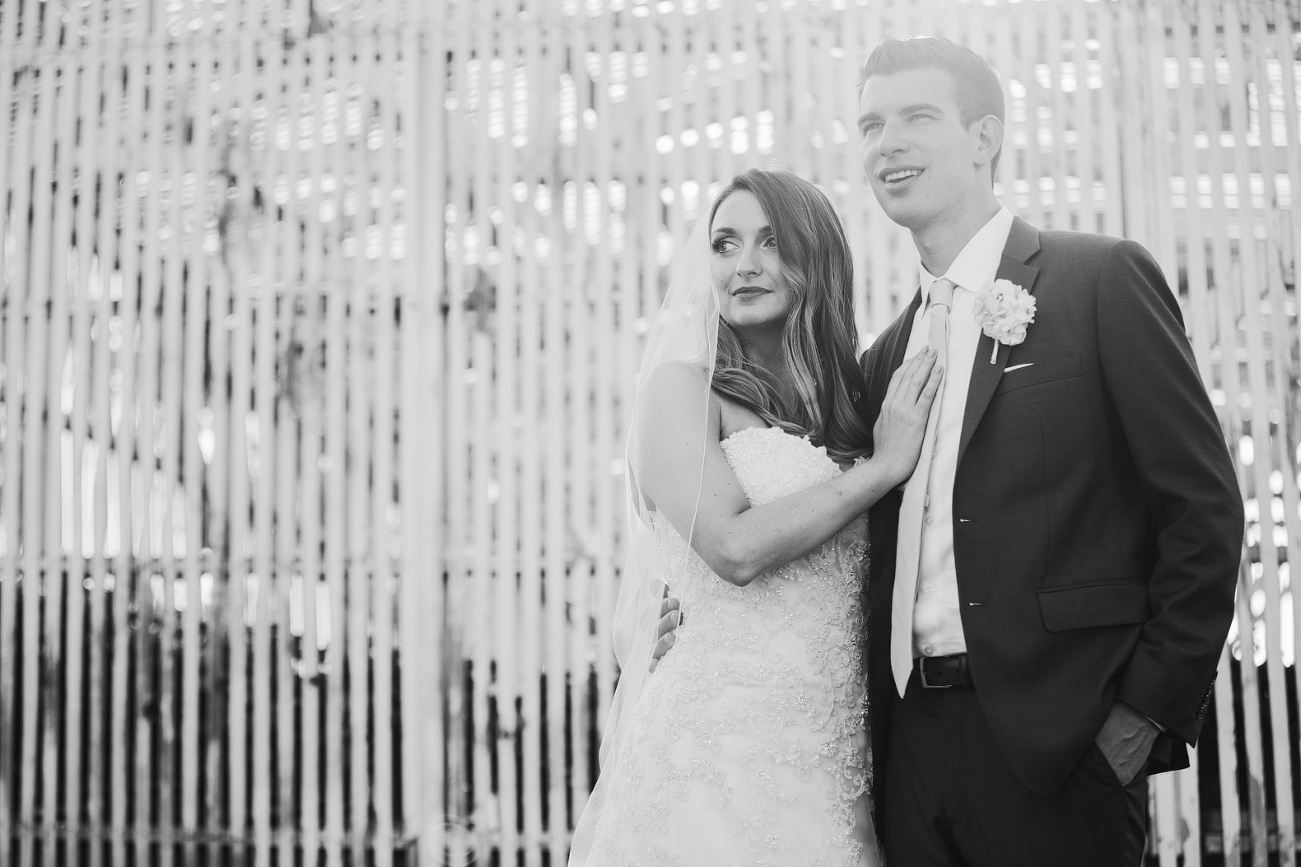 A black and white portrait of the couple. 