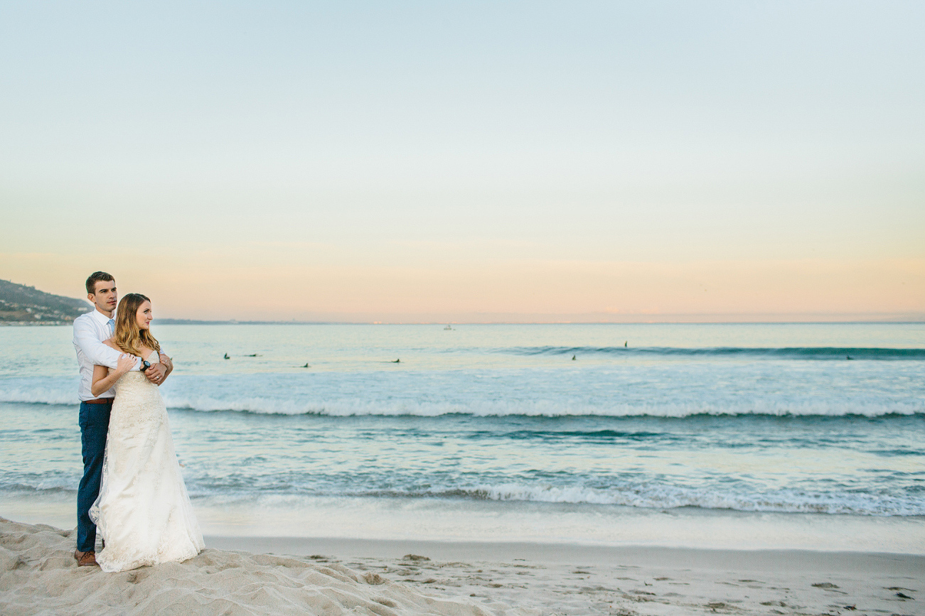 Sunset portraits of the bride and groom. 