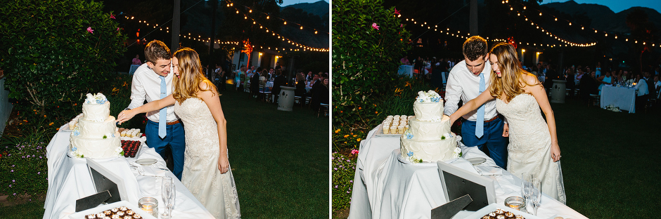 The couple cutting the cake. 