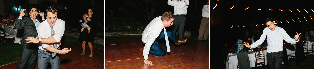 The groom break dancing. 