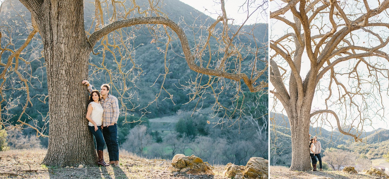 Miren and Peter leaning on a tree. 