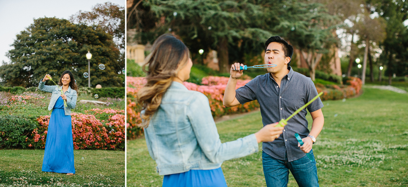 Nikki and Chad playing with bubbles. 