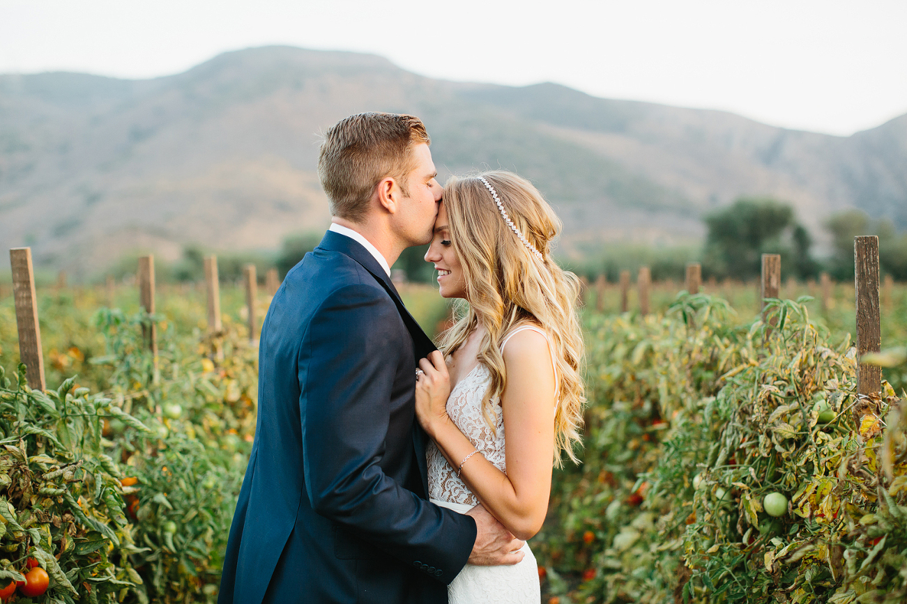 Bride and Groom in Tomato Vines. Camarillo Wedding at Maravilla Gardens photographed by The Sanadas (formerly Marianne Wilson Photography) www.TheSanadas.com