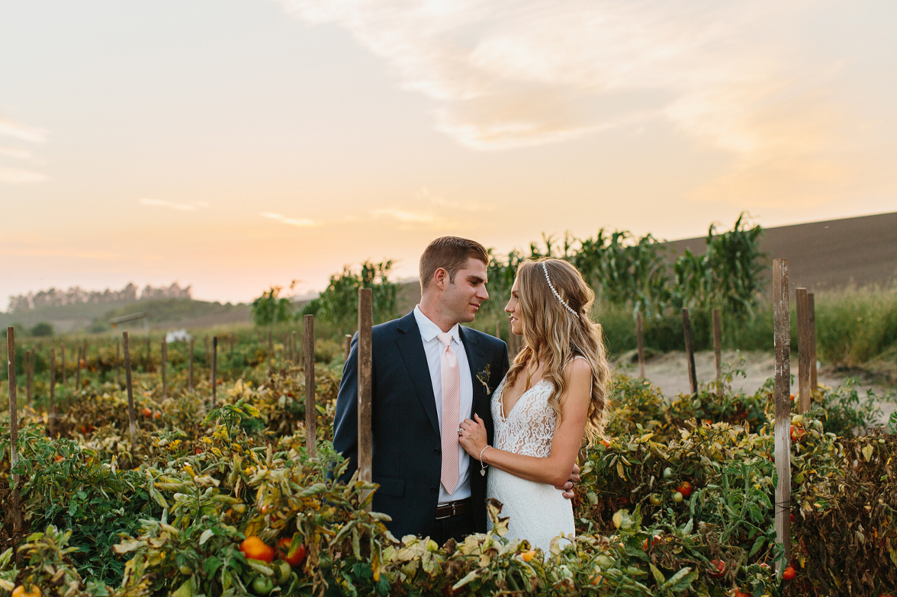 Bride and Groom in Tomato Vines. Camarillo Wedding at Maravilla Gardens photographed by The Sanadas (formerly Marianne Wilson Photography) www.TheSanadas.com