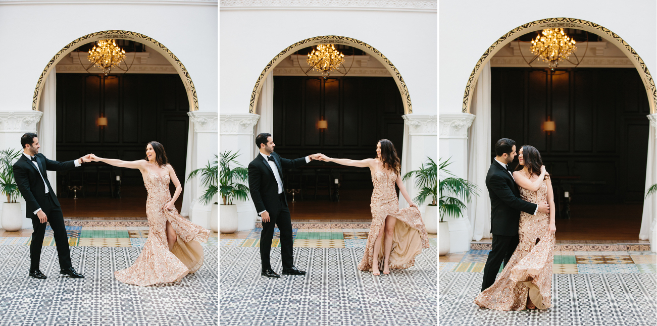Couple dancing at their california engagement session